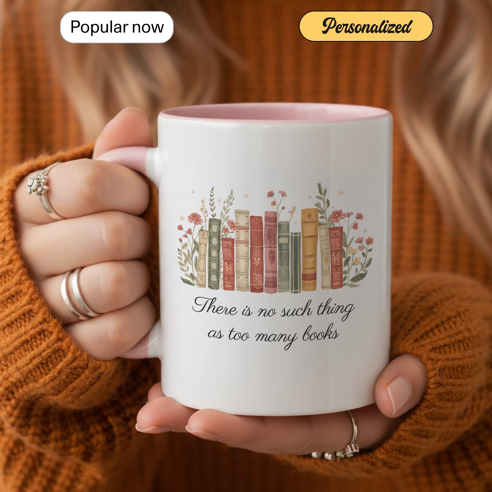 There Is No Such Thing As Too Many Books Mug – Book Lover Coffee Cup – Reader Gift – Vintage Books Ringer Mug 11oz 15oz |Mug 107