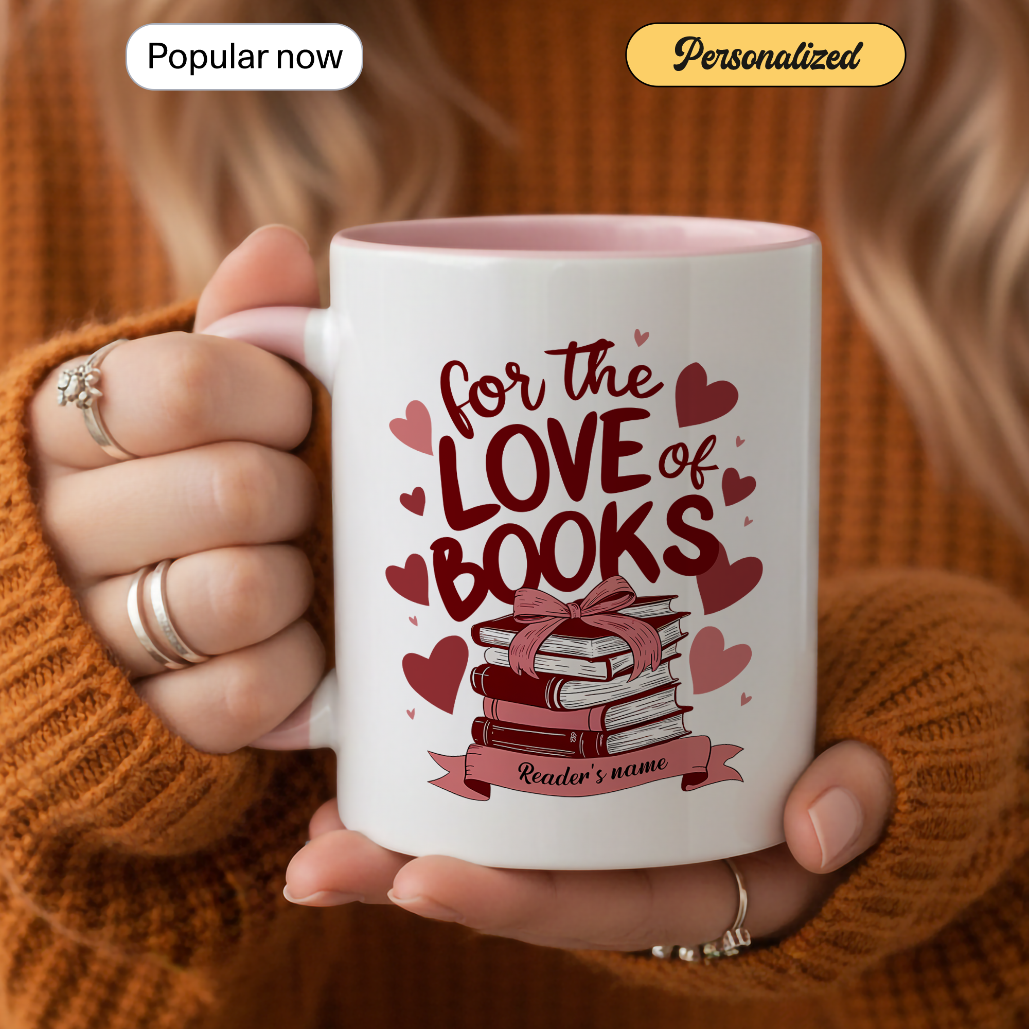 For The Love Of Books Personalized Mug – Custom Book Lover Gift – Romantic Reader Coffee Cup – 11oz 15oz Ringer Mug |Mug 114