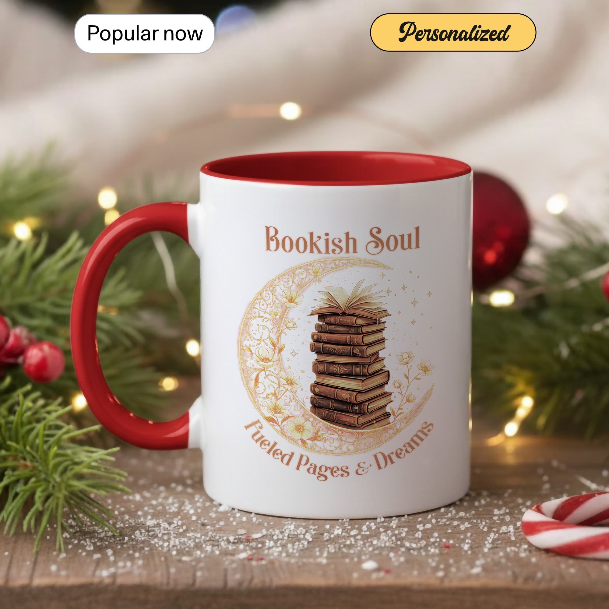 Bookish Soul Mug – Stacked Books Coffee Cup – Literary Aesthetic Gift – Reader Mug 11oz 15oz Ringer | Muug 140