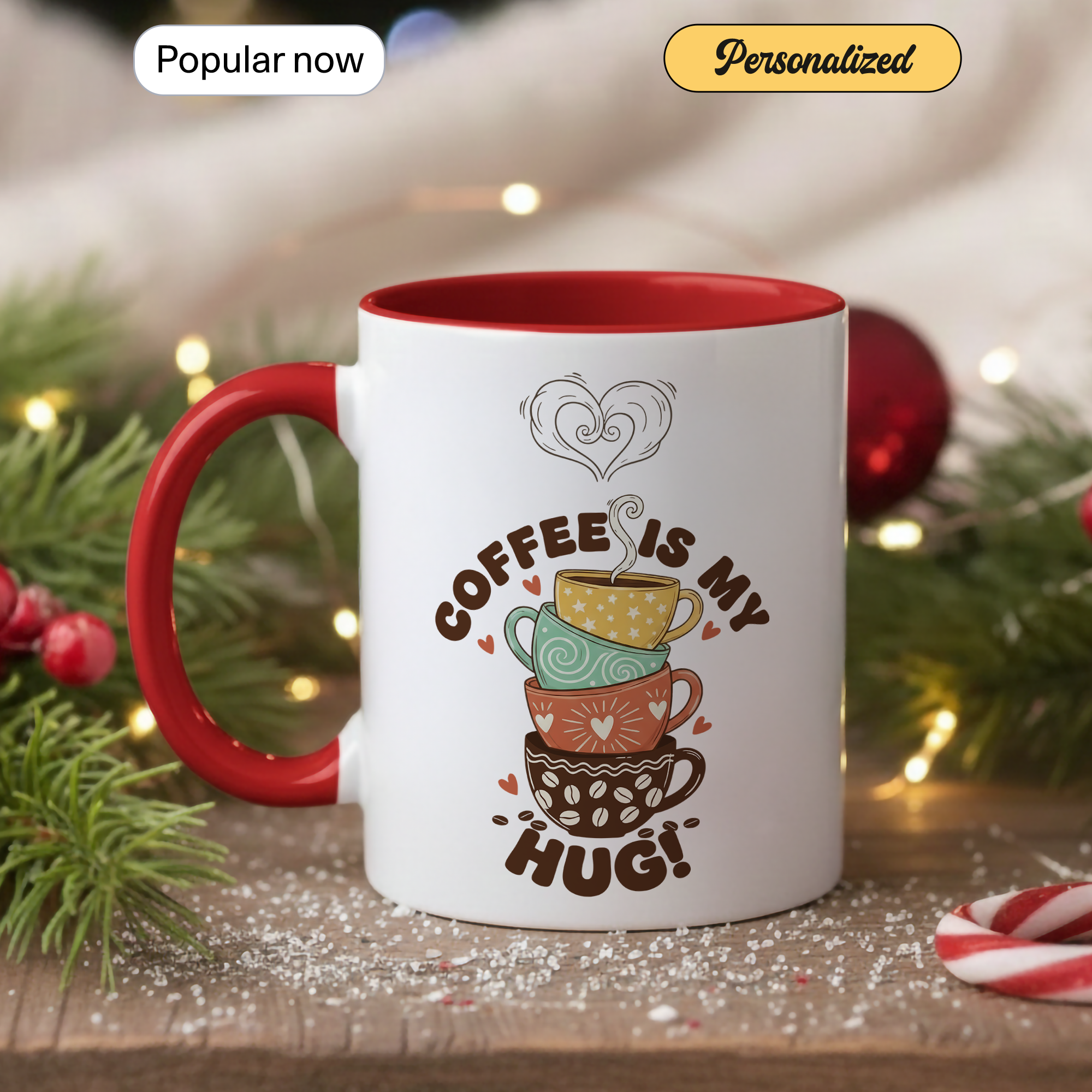 Coffee Is My Hug Mug – Cute Coffee Lover Gift – Cozy Aesthetic Coffee Cup – 11oz 15oz Ringer Mug |Mug 122
