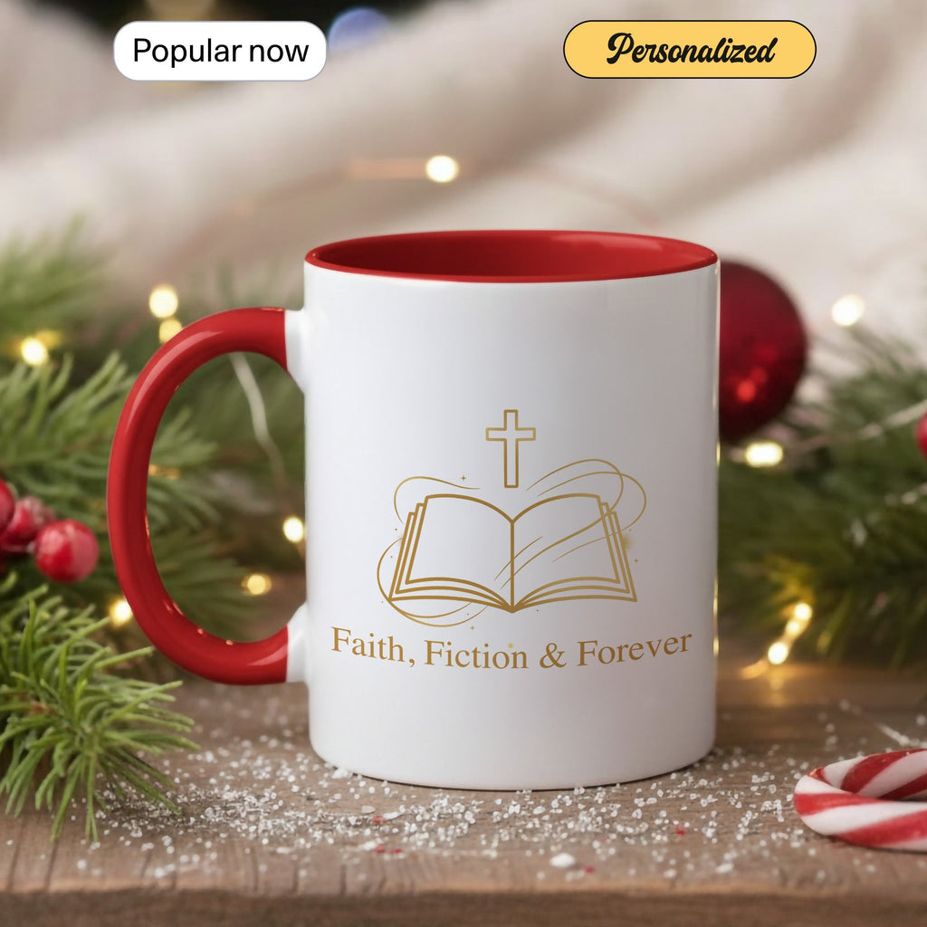 Faith Fiction & Forever Mug – Christian Book Lover Coffee Cup – Bible Reader Gift – 11oz 15oz Ringer Mug |Mug 153