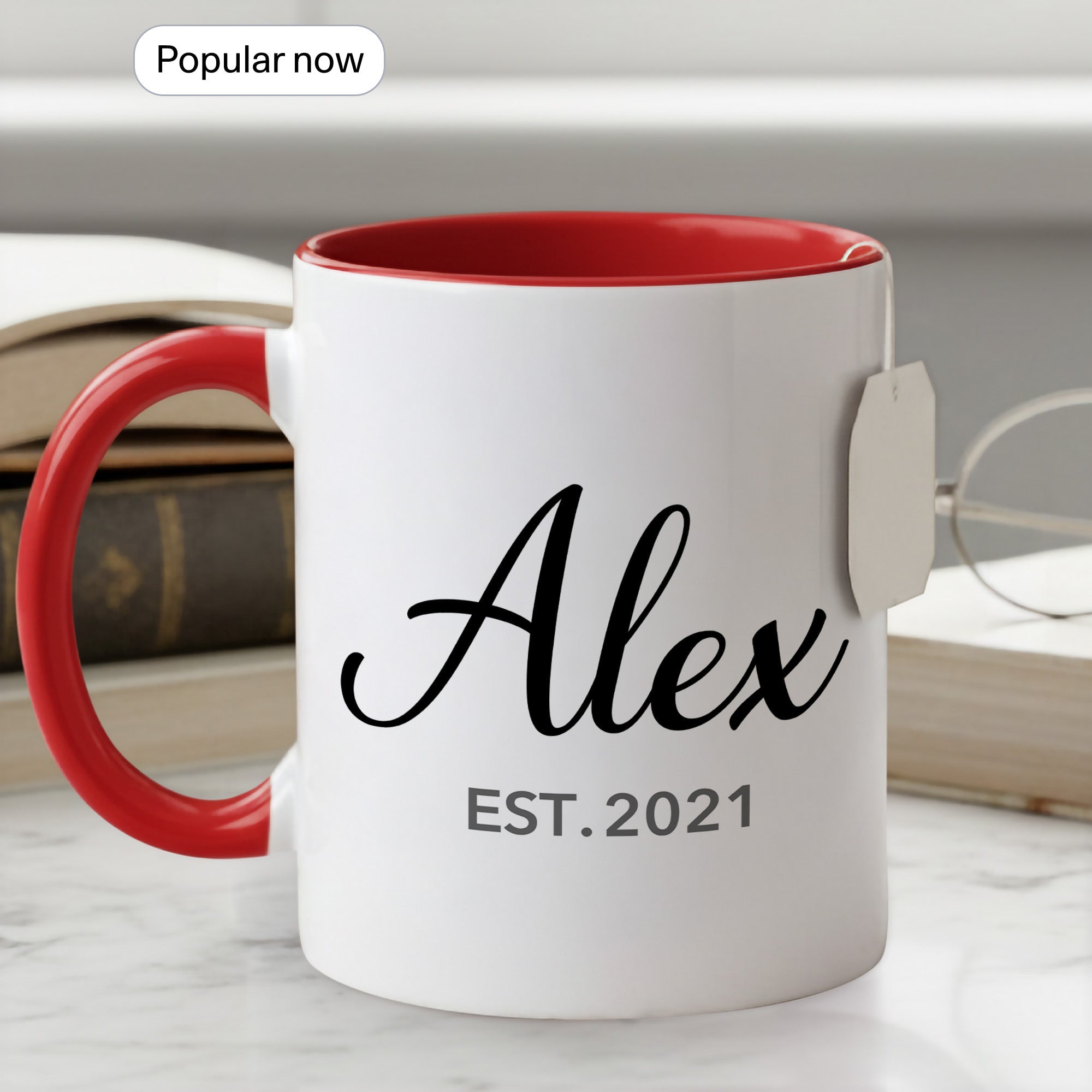 Personalized Name Mug – Custom Established Year Coffee Cup – Minimalist Custom Gift – 11oz 15oz Ringer Mug | Mug 148