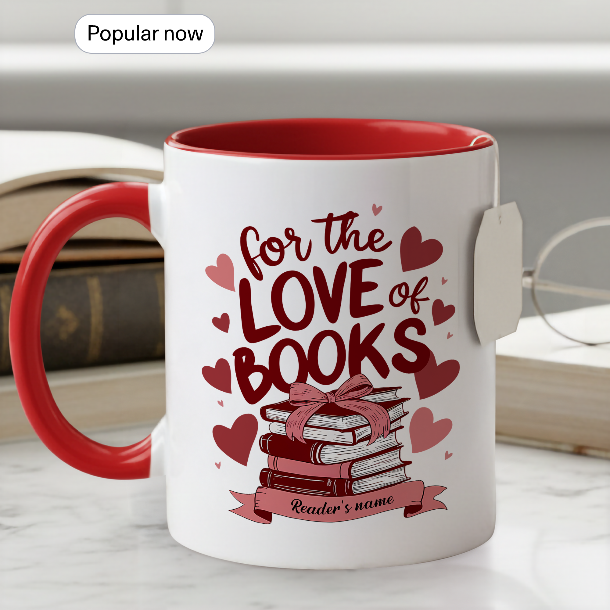 For The Love Of Books Personalized Mug – Custom Book Lover Gift – Romantic Reader Coffee Cup – 11oz 15oz Ringer Mug |Mug 114