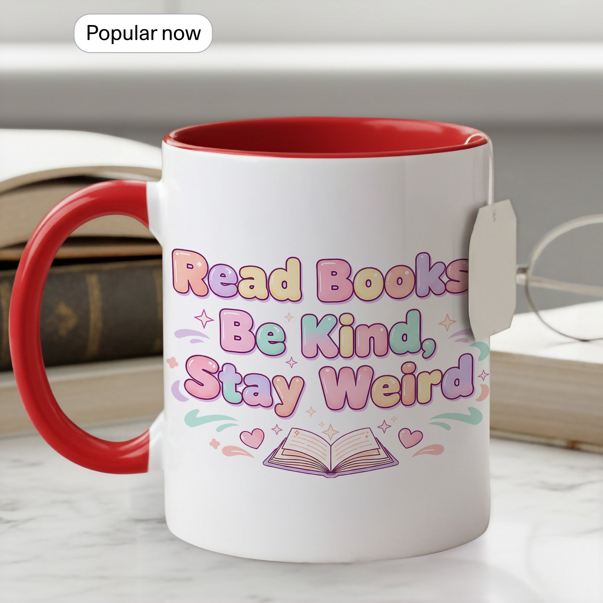 Read Books Be Kind Say Weird Mug - Cute Book Lover Coffee Cup - Pastel Aesthetic Reader Gift - Bookworm Mug for Women - 11oz 15oz | Mug 157