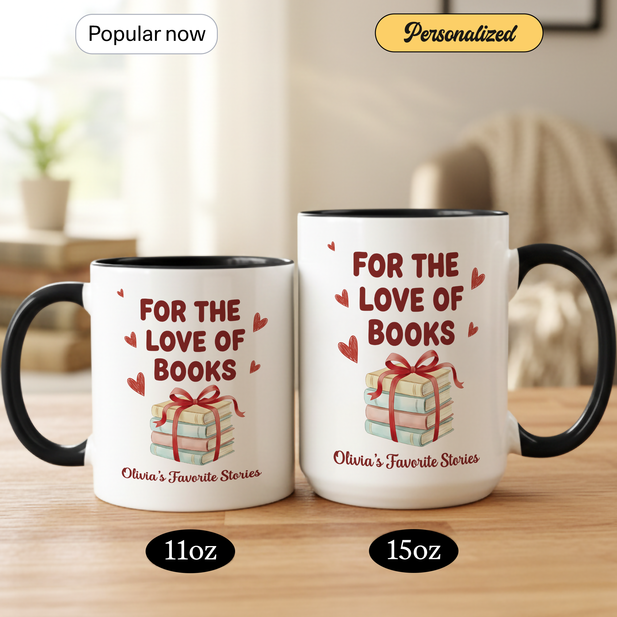 For The Love Of Books Mug – Personalized Book Lover Gift – Custom Reader Coffee Cup – Ringer Mug 11oz 15oz |Mug 110