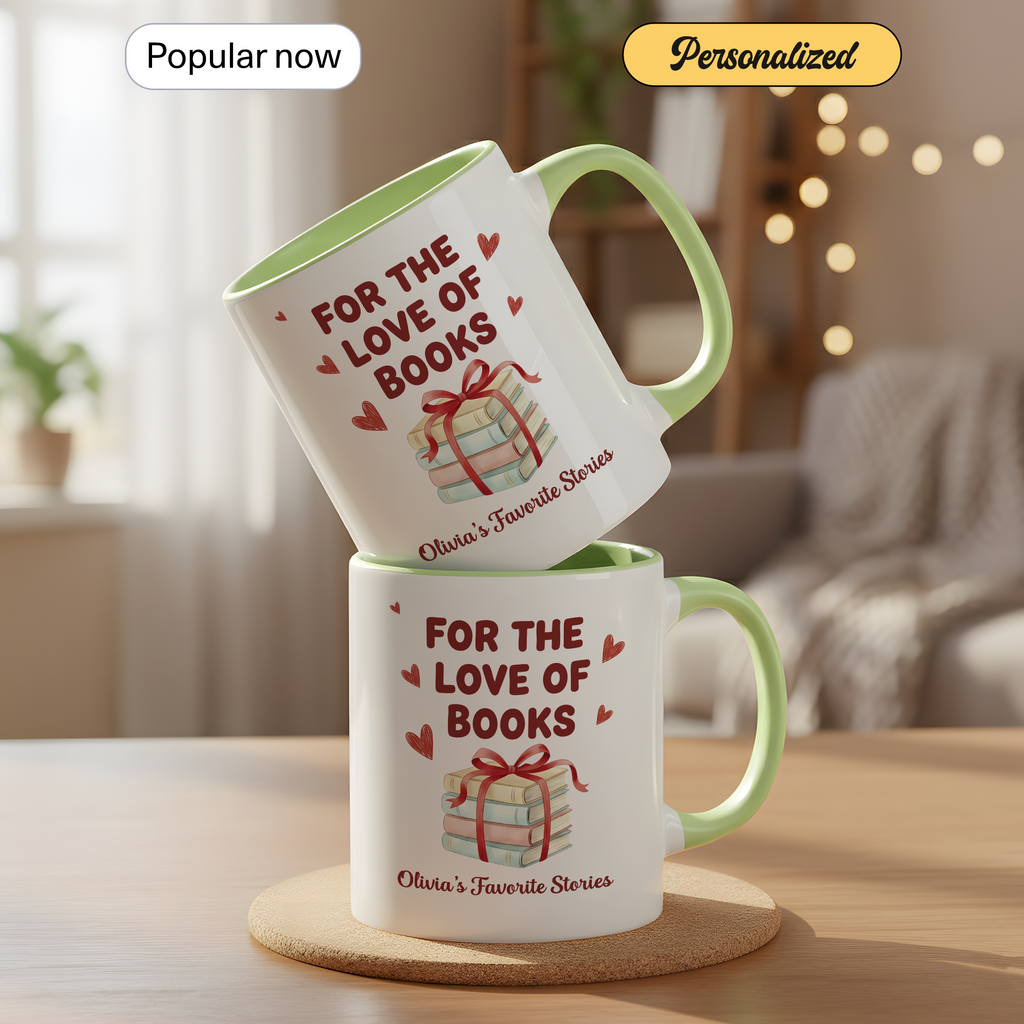For The Love Of Books Mug – Personalized Book Lover Gift – Custom Reader Coffee Cup – Ringer Mug 11oz 15oz |Mug 110