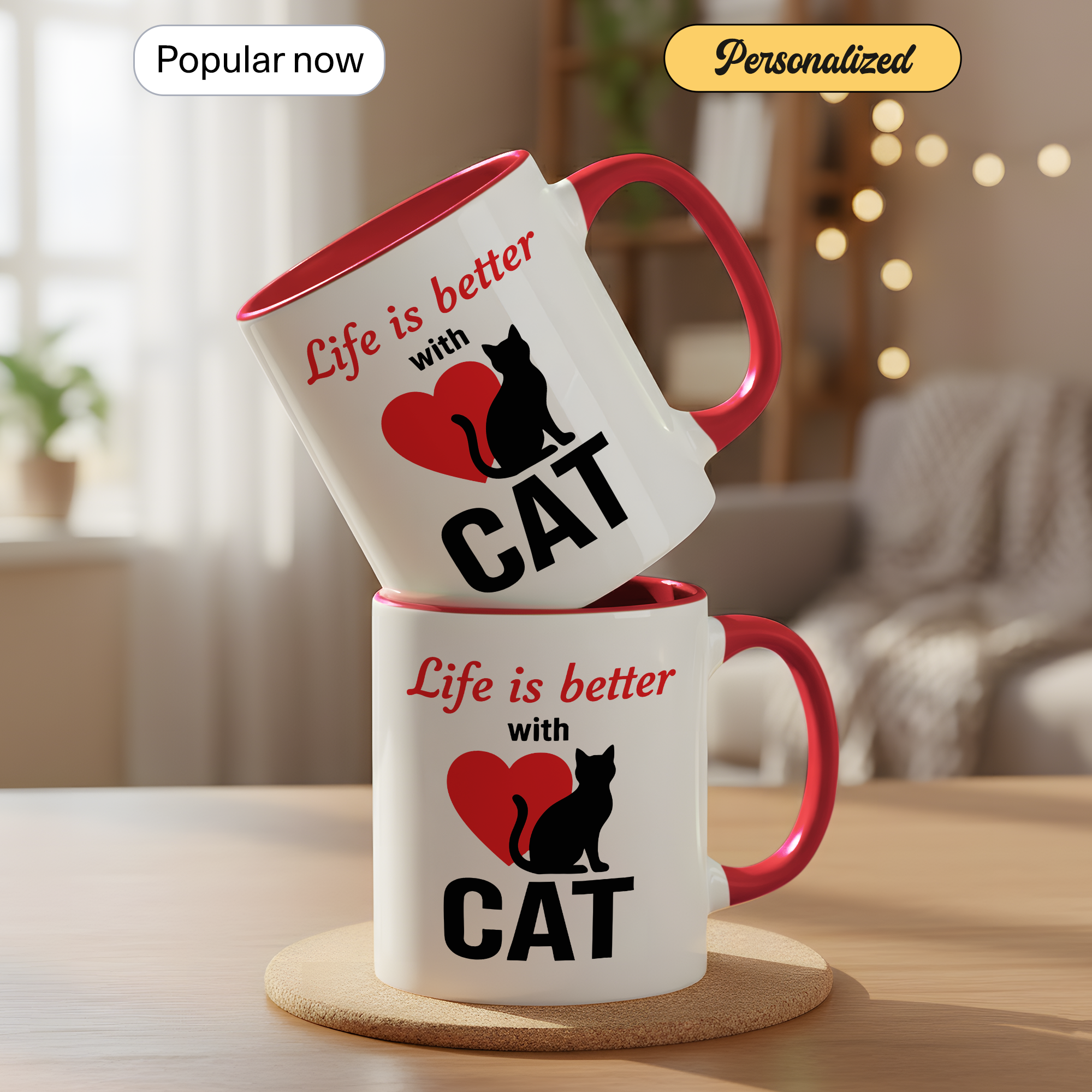 Life Is Better With Cats Mug – Cat Lover Coffee Cup – Cute Cat Mom Gift – 11oz 15oz Ringer Mug | Mug 129