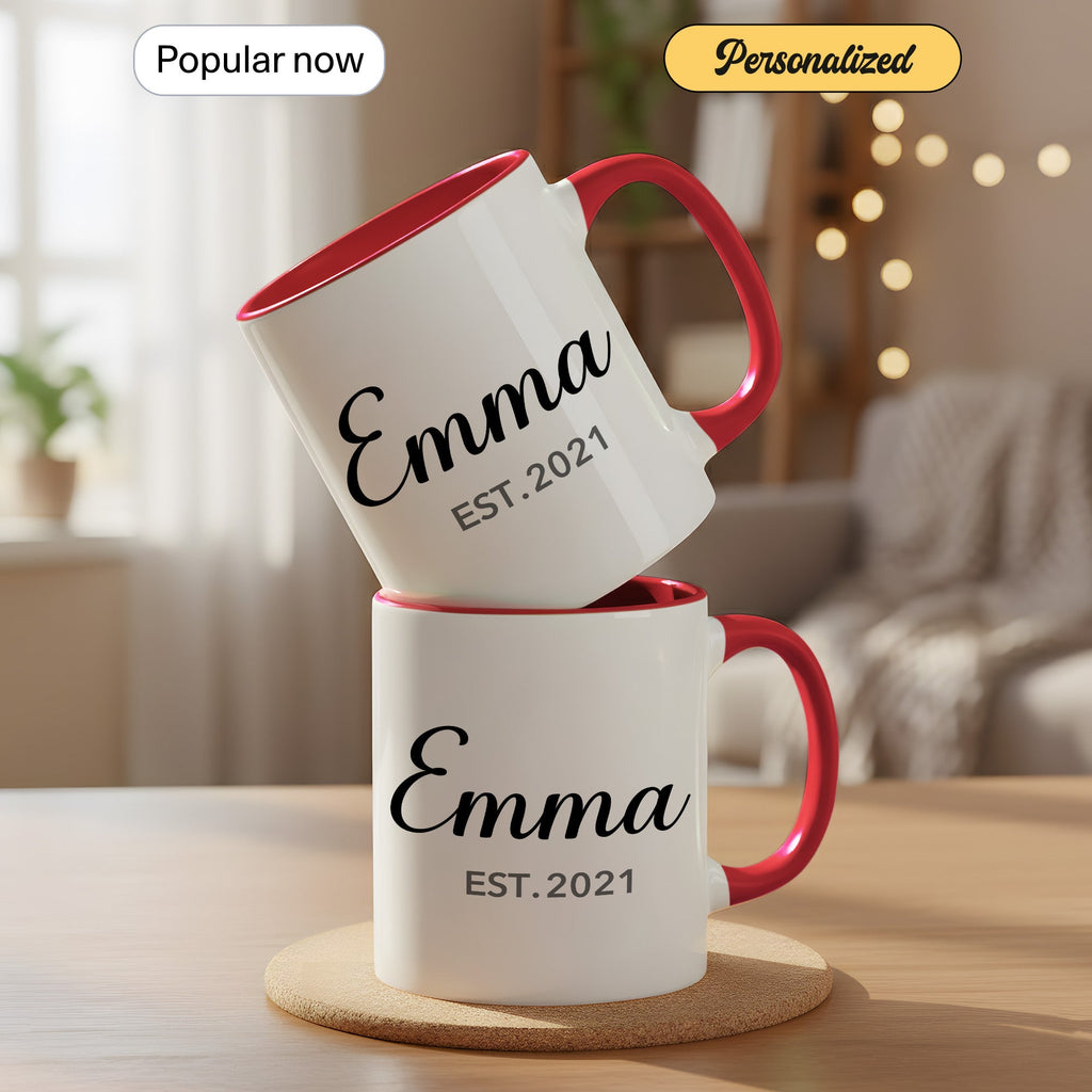 Personalized Name Mug – Custom Established Year Coffee Cup – Minimalist Custom Gift – 11oz 15oz Ringer Mug | Mug 148