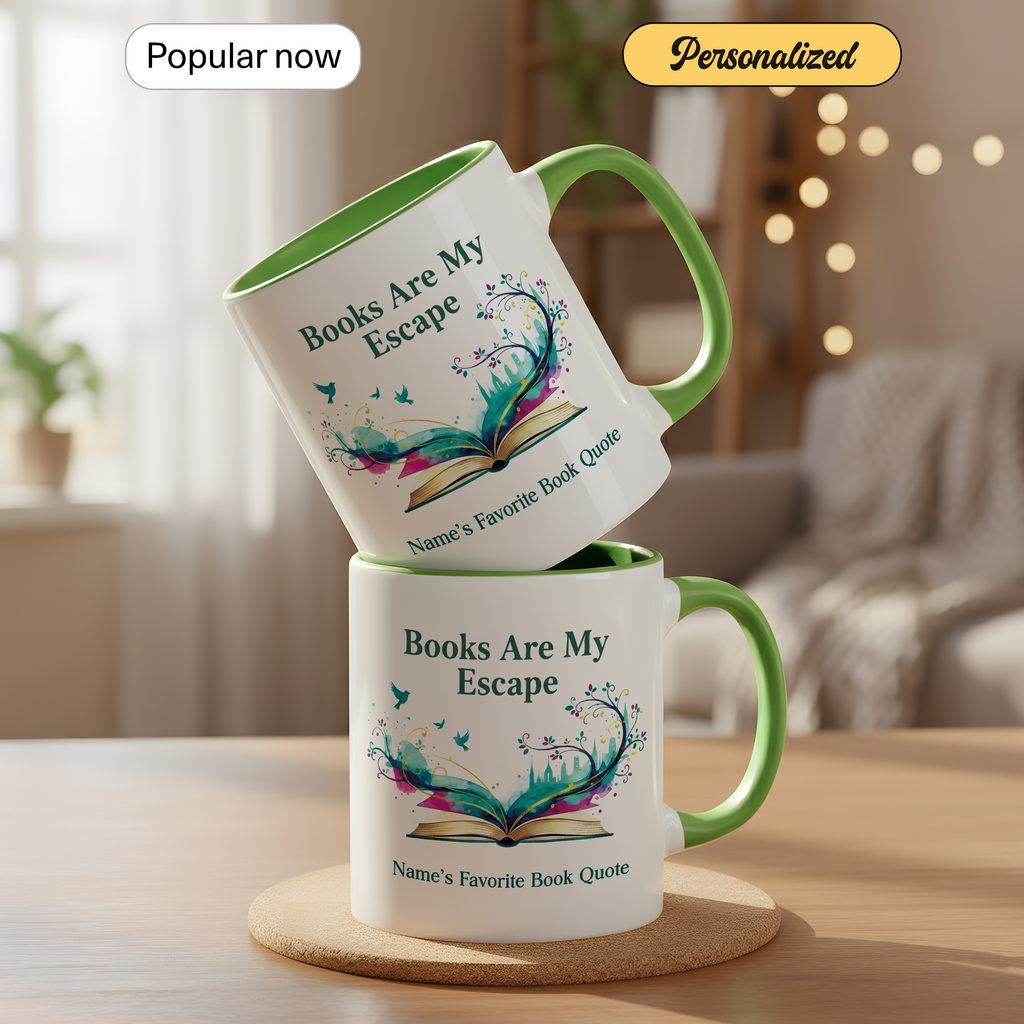 Personalized Books Are My Escape Mug – Custom Name Book Lover Coffee Cup – Reader Gift – 11oz 15oz Ceramic Mug |Mug 138