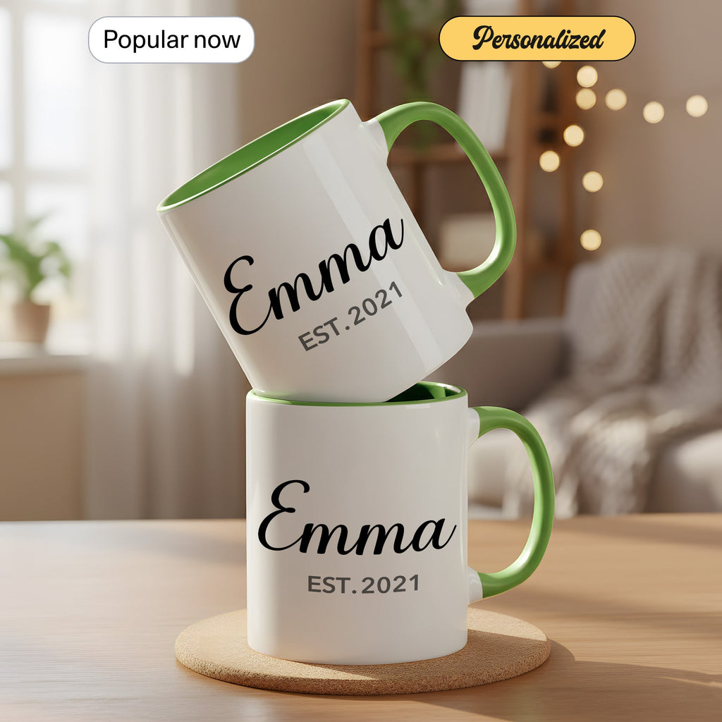 Personalized Name Mug – Custom Established Year Coffee Cup – Minimalist Custom Gift – 11oz 15oz Ringer Mug | Mug 148