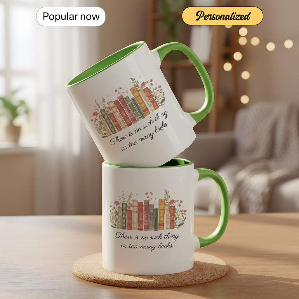 There Is No Such Thing As Too Many Books Mug – Book Lover Coffee Cup – Reader Gift – Vintage Books Ringer Mug 11oz 15oz |Mug 107
