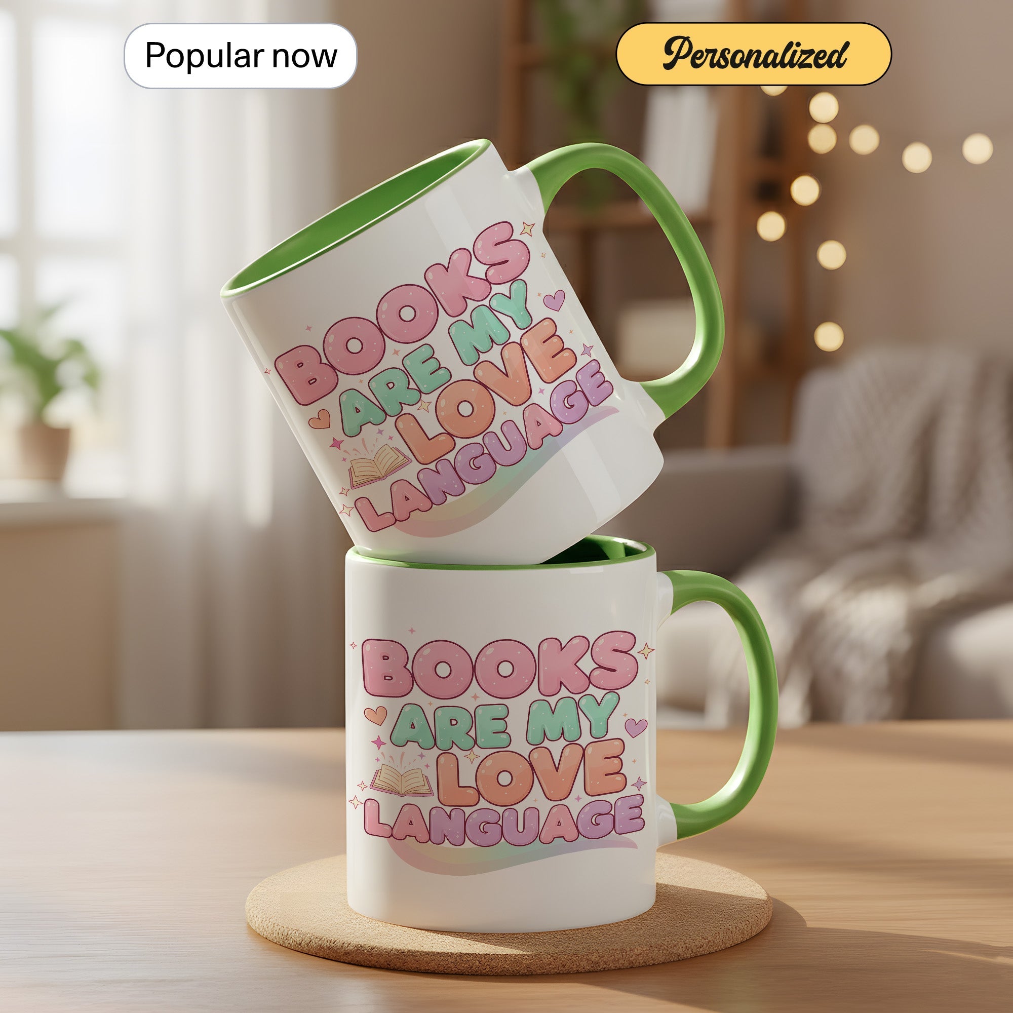 Books Are My Love Language Mug – Cute Book Lover Coffee Cup – Pastel Aesthetic Reader Gift for Women – Bookworm Mug 11oz 15oz |Mug 156