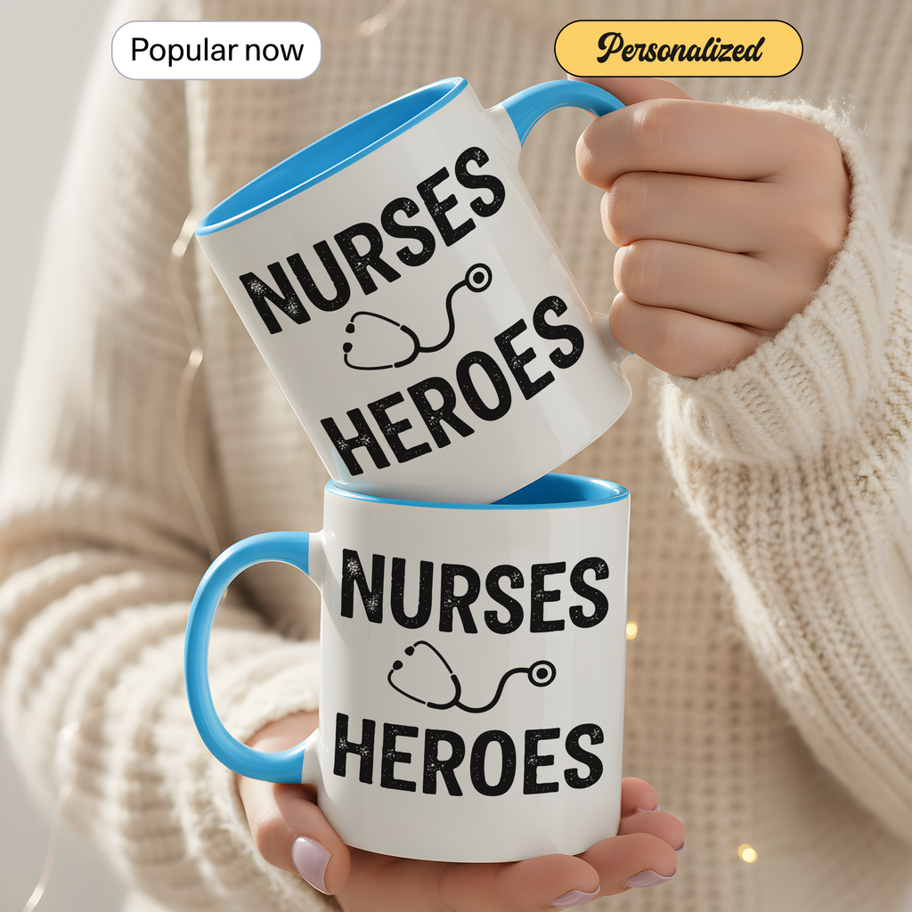 Nurses Are Heroes Mug – Nurse Appreciation Gift – Healthcare Worker Coffee Cup – RN Graduation Gift – 11oz 15oz Ringer Mug |Mug 126