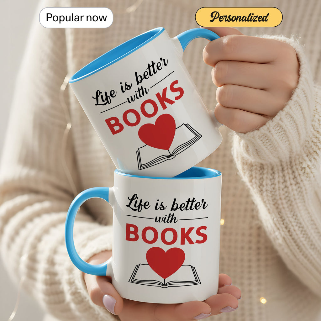 Life Is Better With Books Mug – Book Lover Coffee Cup – Reader Gift – Literary Coffee Mug 11oz 15oz Ringer | Mug 127
