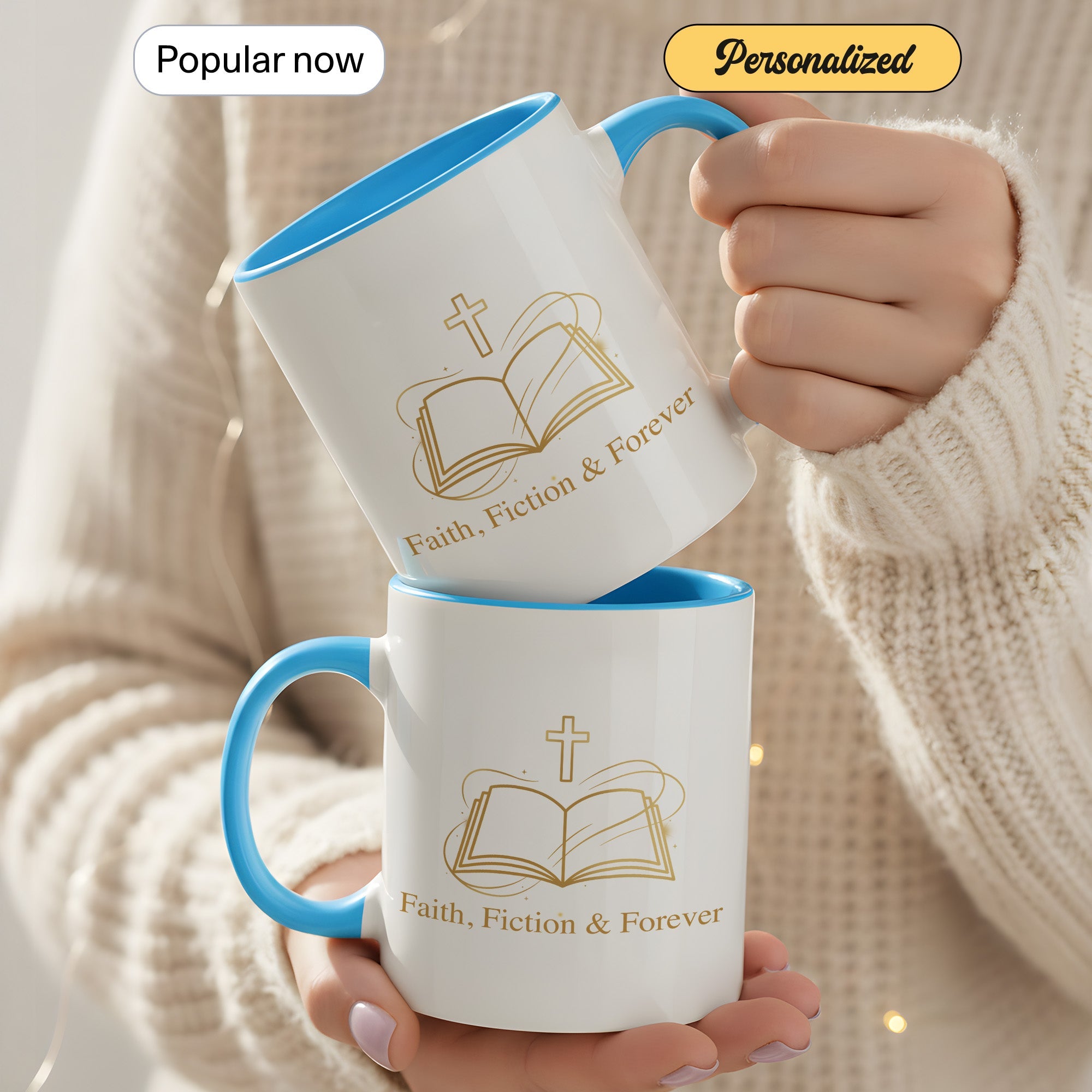 Faith Fiction & Forever Mug – Christian Book Lover Coffee Cup – Bible Reader Gift – 11oz 15oz Ringer Mug |Mug 153